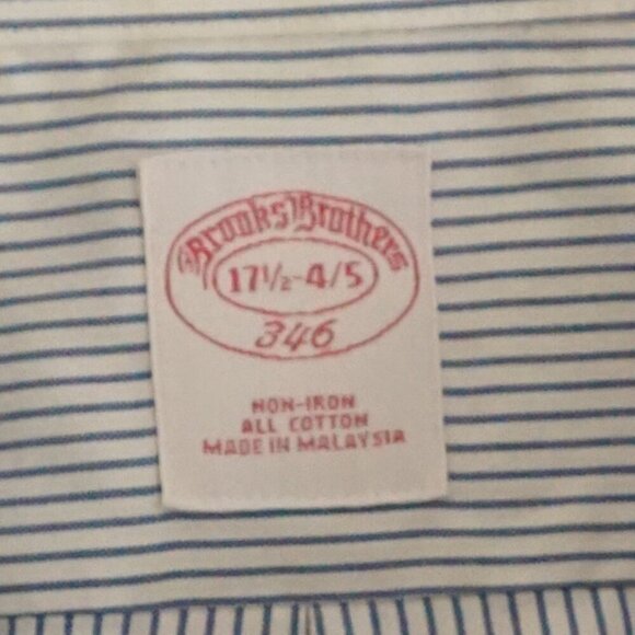 Brooks Brothers 346 White Blue Pinstripe Non-Iron All Cotton Dress Shirt 17.5 - Picture 10 of 10